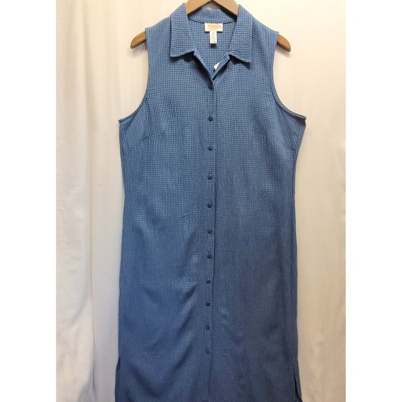 Talbots Dresses & Skirts - Tallbots Sleeveless Button Shirt Dress Collar Sz 14 Blue Maxi Tie Back USA NWT